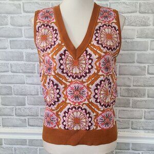 Philosophy V-neck Sleeveless Bohemian Sweater Vest NEW Large Jacquard Print